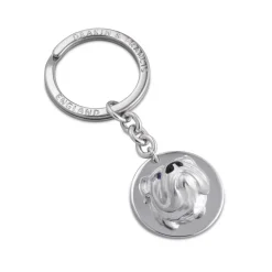 Sterling Silver English Bulldog Keyring With Sapphire Eyes