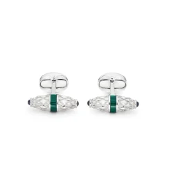 Sterling Silver Fancy Bar Cufflinks With Green Enamel Centre And Sapph