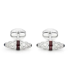 Sterling Silver Fancy Bar Cufflinks With Red Enamel Centre And Sapphir