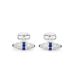 Sterling Silver Fancy Bar Cufflinks With Royal Blue Enamel Centre And