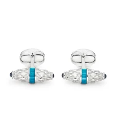 Sterling Silver Fancy Bar Cufflinks With Turquoise Enamel Centre And S