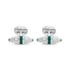 Sterling Silver Fancy Bar Cufflinks With Green Enamel Centre and Emera