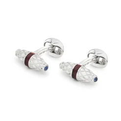 Sterling Silver Fancy Bar Cufflinks With Red Enamel Centre And Sapphir