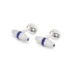 Sterling Silver Fancy Bar Cufflinks With Royal Blue Enamel Centre And