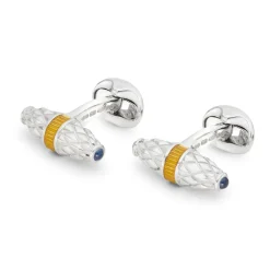Sterling Silver Fancy Bar Cufflinks With Yellow Enamel Centre And Sapp