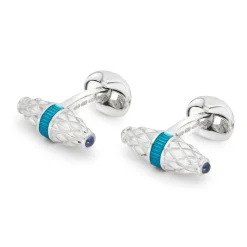 Sterling Silver Fancy Bar Cufflinks With Turquoise Enamel Centre And S