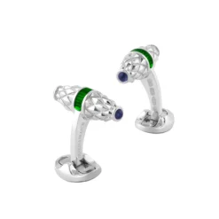 Sterling Silver Fancy Bar Cufflinks With Green Enamel Centre And Sapph