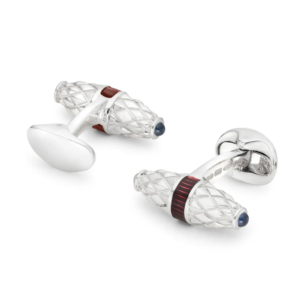 Sterling Silver Fancy Bar Cufflinks With Red Enamel Centre And Sapphir