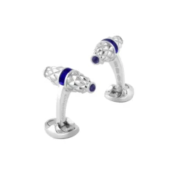 Sterling Silver Fancy Bar Cufflinks With Royal Blue Enamel Centre And