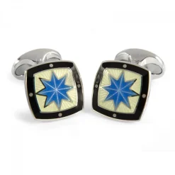 Sterling Silver Fancy Blue Star Enamel Cufflinks