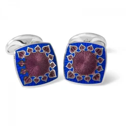 Sterling Silver Fancy Enamel Cufflinks in Red and Blue