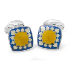 Sterling Silver Fancy Enamel Cufflinks in Yellow and Blue