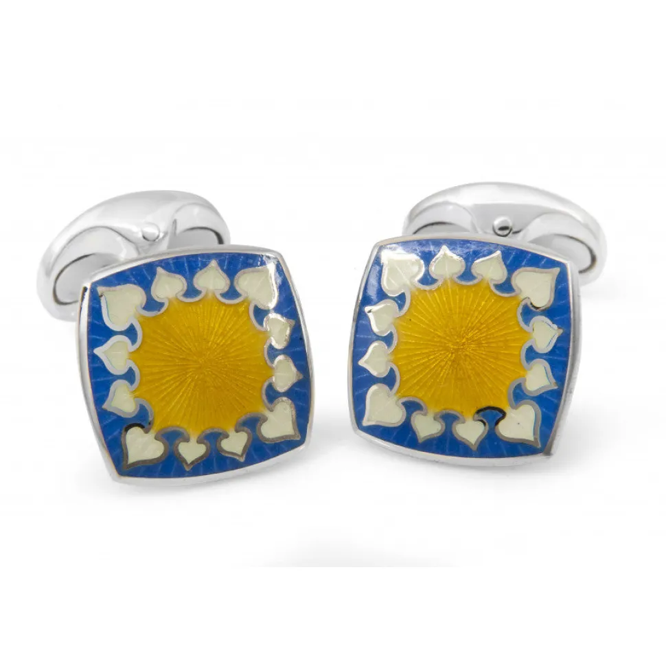 Sterling Silver Fancy Enamel Cufflinks in Yellow and Blue