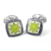 Sterling Silver Fancy Green Star Enamel Cufflinks