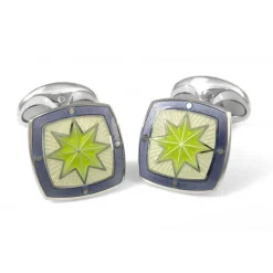 Sterling Silver Fancy Green Star Enamel Cufflinks