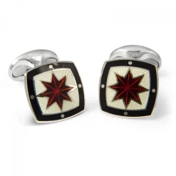 Sterling Silver Fancy Red Star Enamel Cufflinks