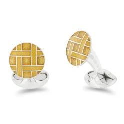 Sterling Silver Gold And Mustard Yellow Enamel Lattice Design Cufflink