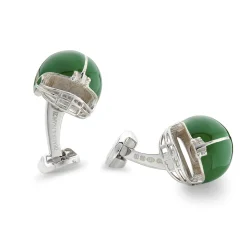 Sterling Silver Green American Football Helmet Cufflinks