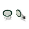 Sterling Silver Green & White Enamel Cufflinks