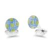 Sterling Silver Green And Blue Enamel Lattice Design Cufflinks