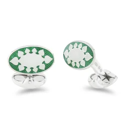 Sterling Silver Green And Clear Fancy Design Enamel Cufflinks