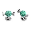 Sterling Silver Green And White Swirl Sweet Cufflinks