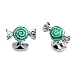 Sterling Silver Green And White Swirl Sweet Cufflinks