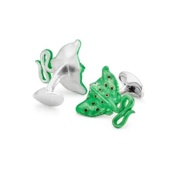 Sterling Silver Green and Red Stingray Cufflinks