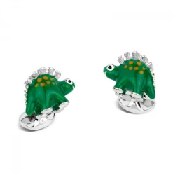 Sterling Silver Green Dinosaur Cufflinks