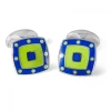 Sterling Silver Green Enamel Cufflinks with Blue Spot Border