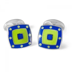 Sterling Silver Green Enamel Cufflinks with Blue Spot Border