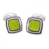 Sterling Silver Green Enamel Cufflinks with Striped Border
