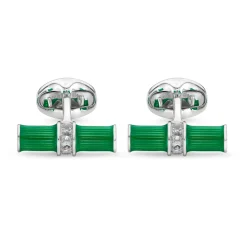 Sterling Silver Green Enamel & White Spinel Centre Bar Cufflink