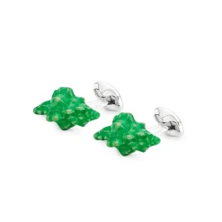 Sterling Silver Green Enamel Seashell Cufflinks