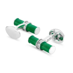 Sterling Silver Green Enamel & White Spinel Centre Bar Cufflink
