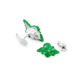 Sterling Silver Green Enamel Seashell Cufflinks