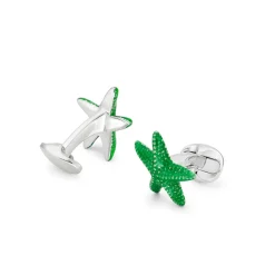 Sterling Silver Green Enamelled Starfish Cufflinks