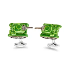 Sterling Silver Green Tank Cufflinks