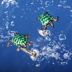 Sterling Silver Green Turtle Cufflinks