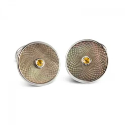 Sterling Silver Grey Mother-of-Pearl Cufflinks with a Yellow Sapphire
