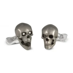 Sterling Silver Grey Skull Cufflinks with Diamond Eyes