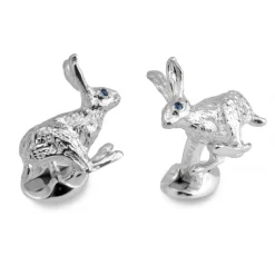 Sterling Silver Hare Cufflinks With Sapphire Eyes