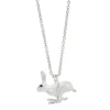 Sterling Silver Hare With Sapphire Eyes Pendant In Matte Finish and Ch
