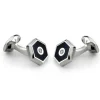 Sterling Silver Hexagonal Cufflinks with Onyx and Diamond