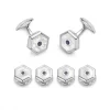 Sterling Silver Hexagonal Dress Stud Set - Mother-of-Pearl & Sapphire