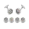 Sterling Silver Hexagonal Grey Mother Of Pearl And Sapphire Dress Set