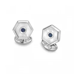 Sterling Silver Hexagonal Dress Stud Set - Mother-of-Pearl & Sapphire