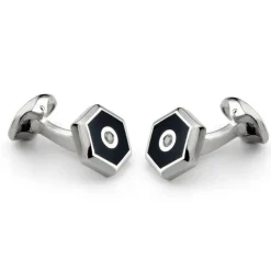 Sterling Silver Hexagonal Onyx And Diamond Dress Set