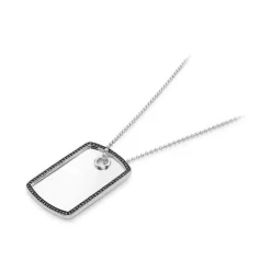 Sterling Silver ID Tag Pendant With Black Spinel Border