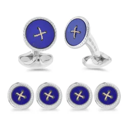 Sterling Silver Lapis Lazuli Dress Stud Set With Gold Stitch